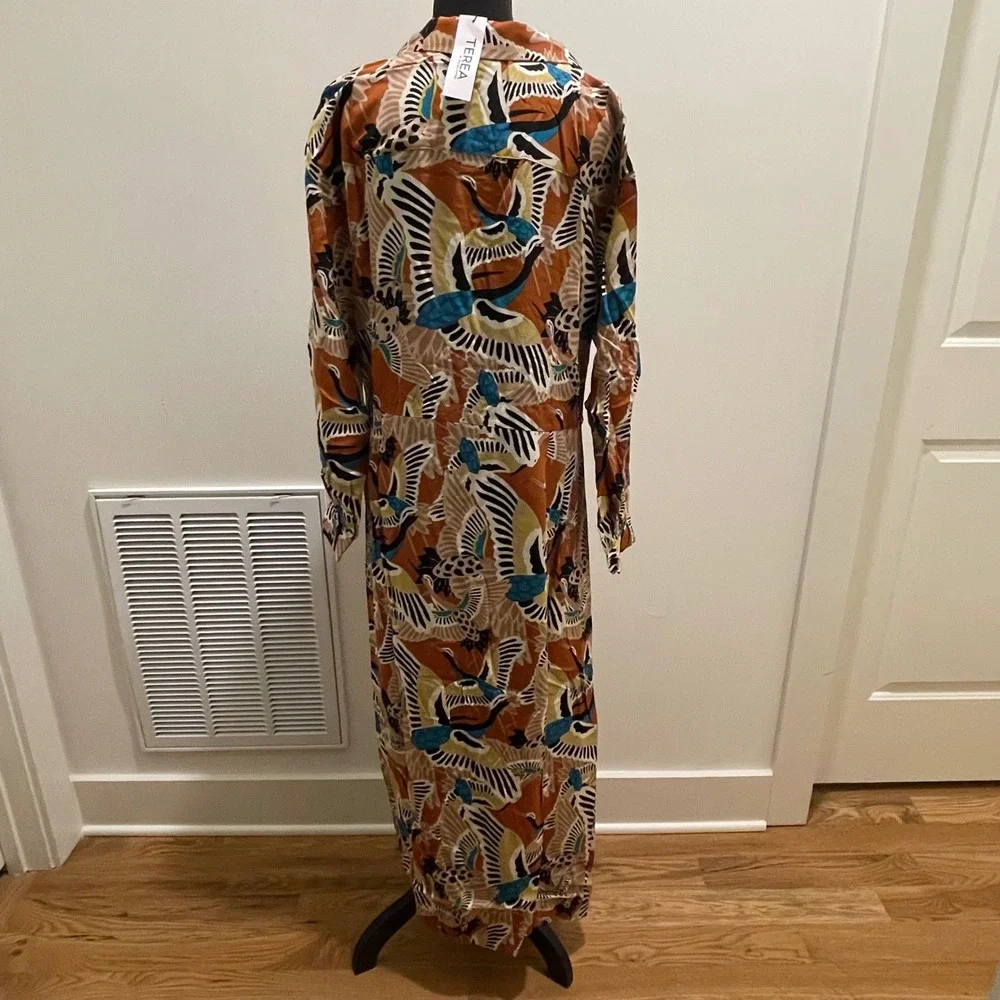 TEREA BY ANDREA PITTER Womens Long Sleeve Maxi Dress Adobe Crane Print XXL - Picture 3 of 9